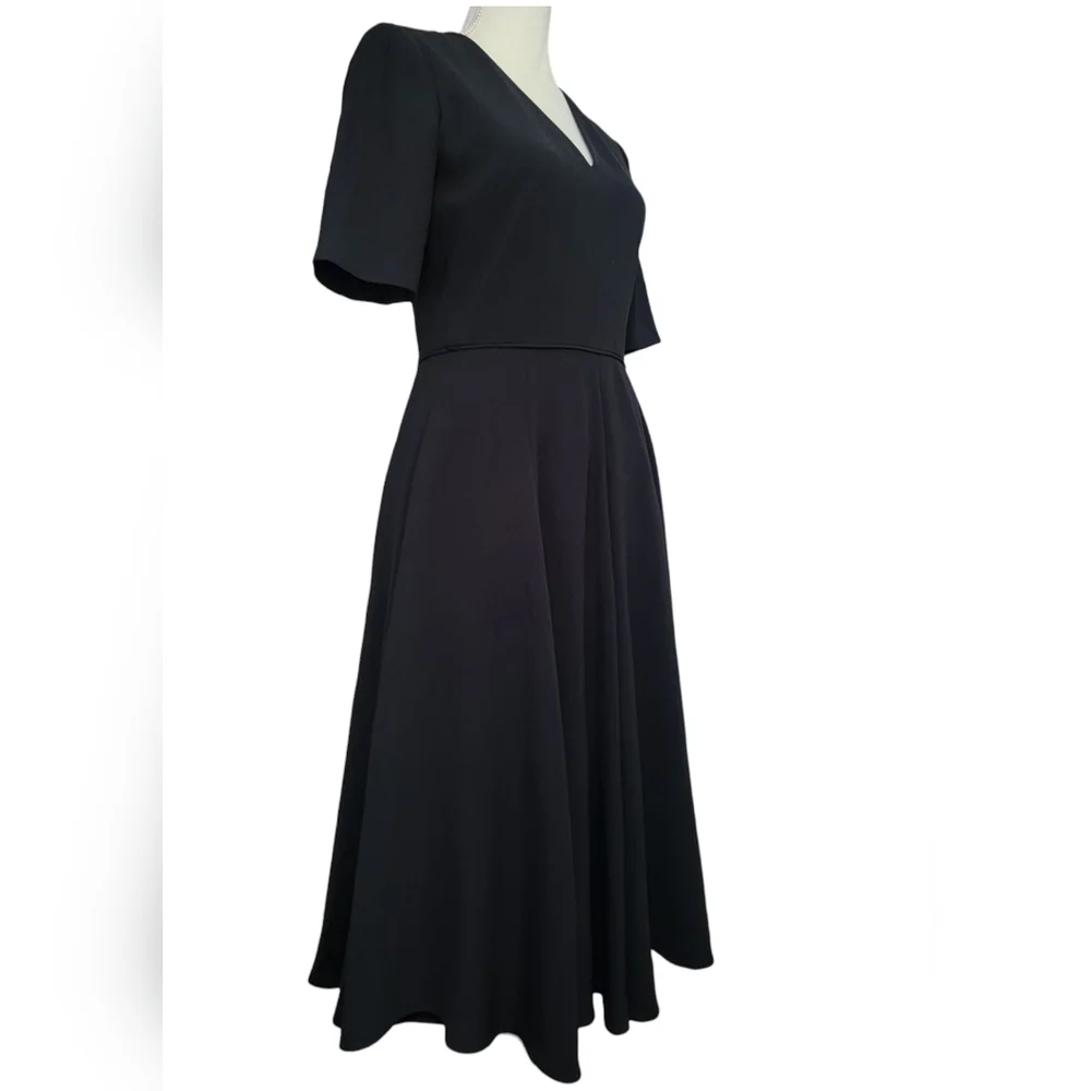Gal Meets Glam Edith City‎ Crepe Fit & Flare Classic Black Midi Dress Size 6